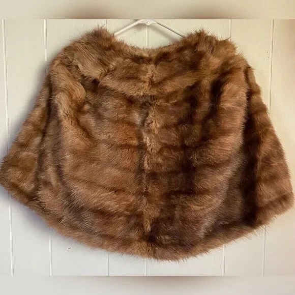 Vintage Mink Stole Shawl Wrap Shrug Women’s Small Honey Brown 1960’s Pristine US